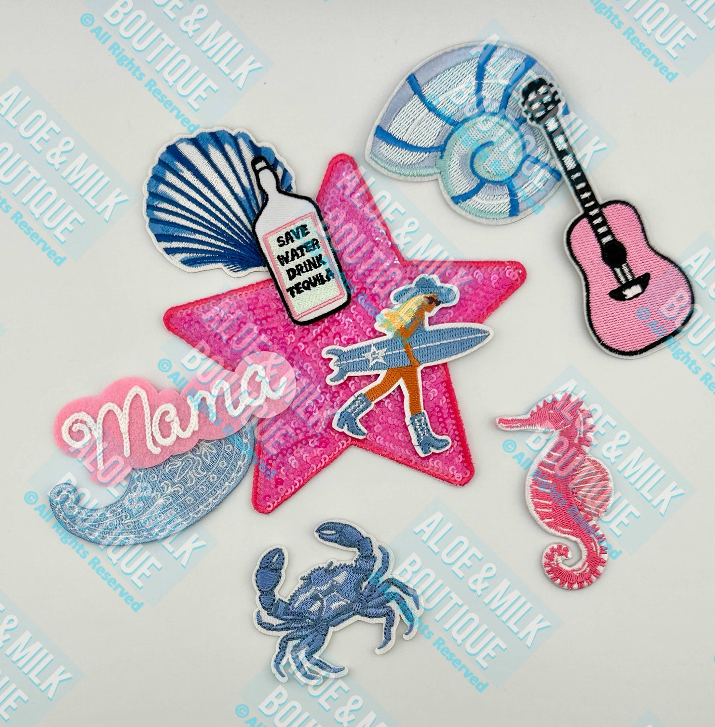 Aloe and Milk Boutique - Blue Sea Shell Patch, Blue Shell, Sea Shells, Beach Patches