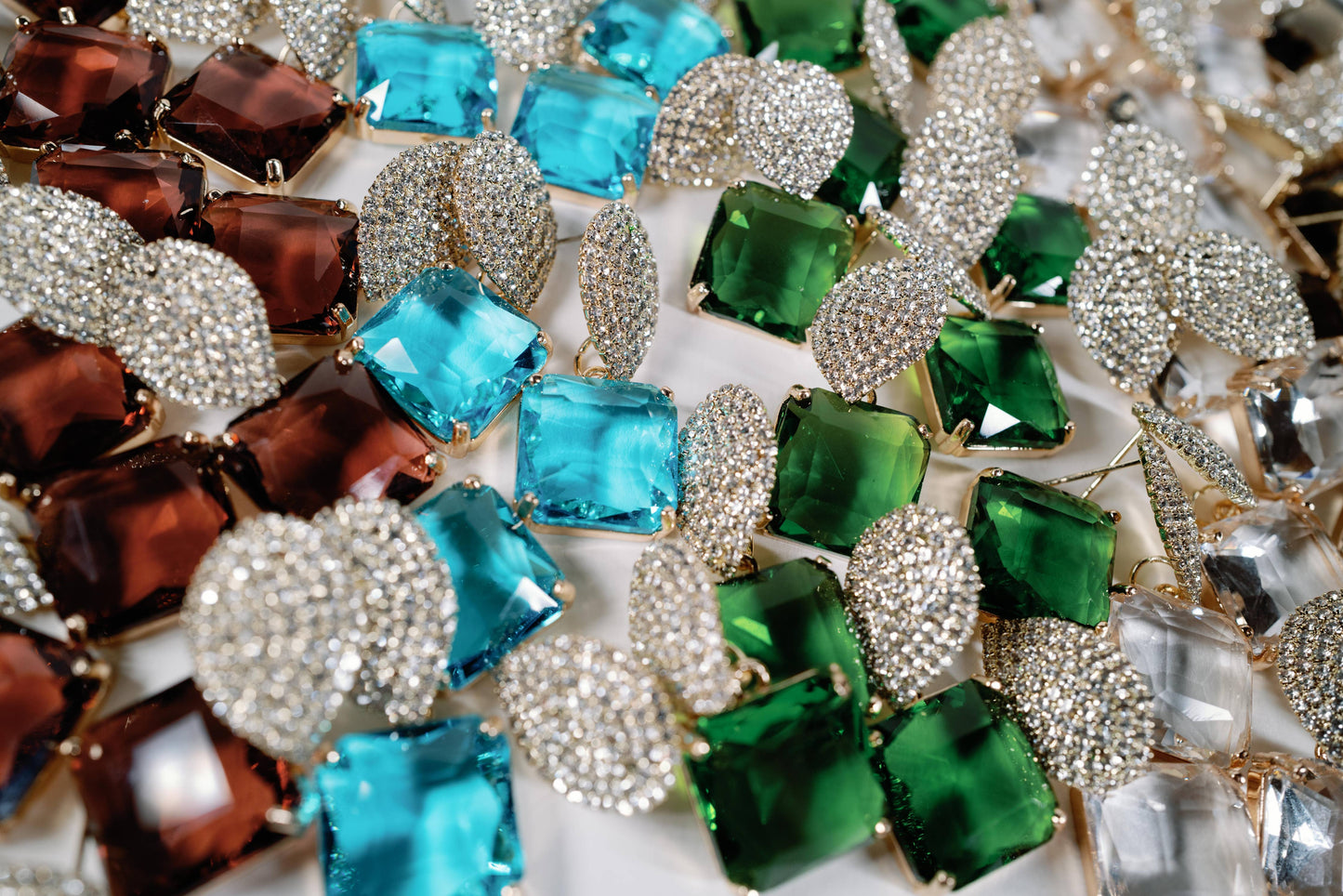 St Armands Designs of Sarasota - Clear Crystal Retro Pave Crystal Gum Drop Statement Earrings