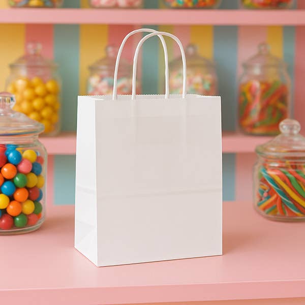 Nashville Wraps - White Kraft Retail Paper Shopping Bags: 100 Pack / Junior 8x5x8"