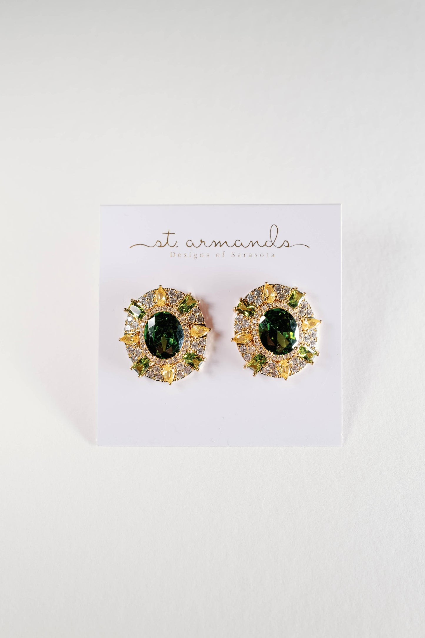 St Armands Designs of Sarasota - Olive & Canary Oval Luxe Statement Earrings
