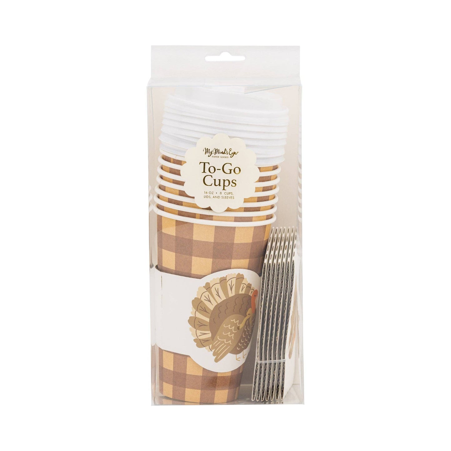 My Mind’s Eye - PLTG1821 - Brown Gingham Turkey To Go Cups (8ct 16oz)
