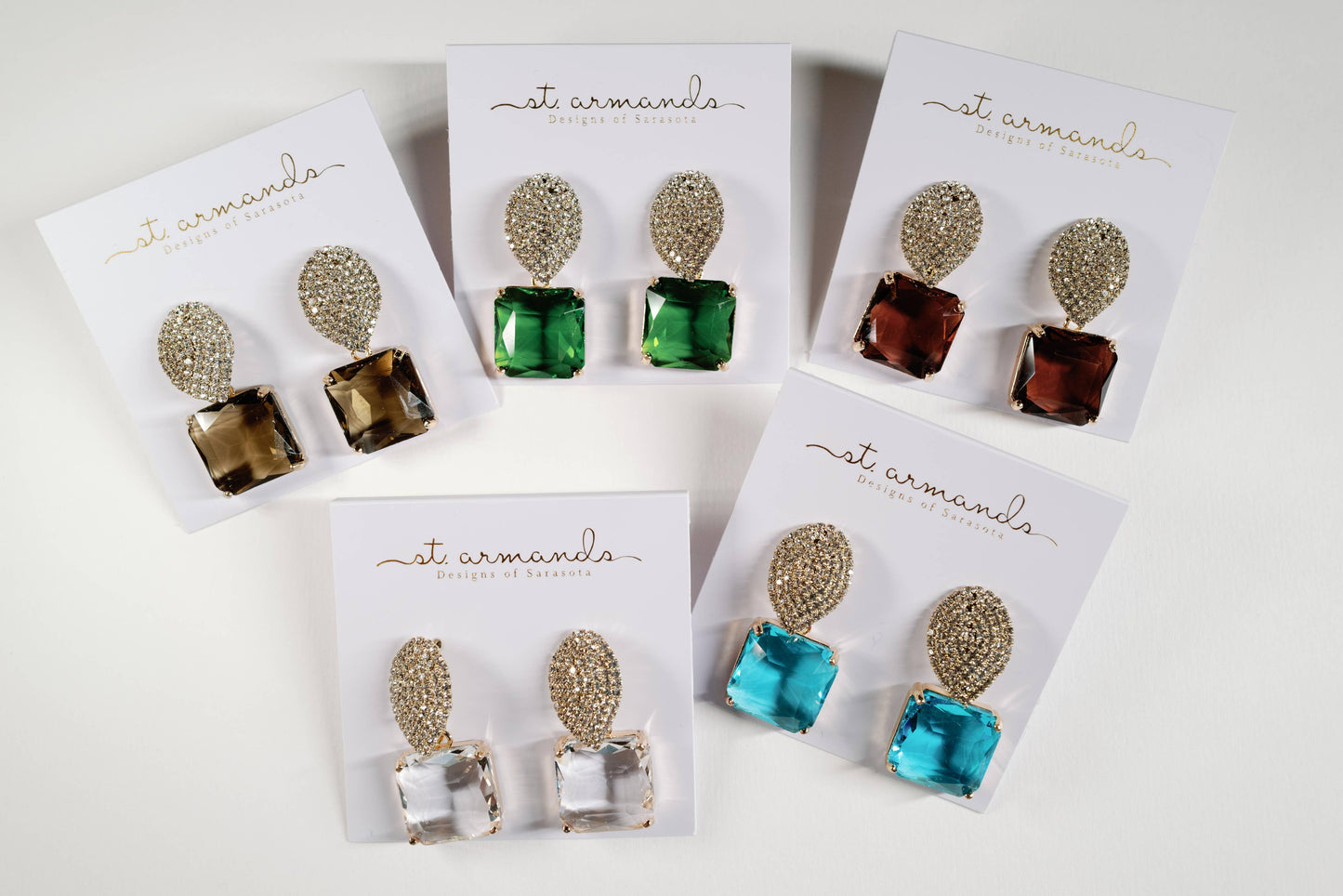 St Armands Designs of Sarasota - Clear Crystal Retro Pave Crystal Gum Drop Statement Earrings