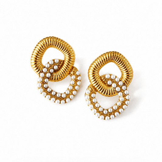 HAVEN + FAYE Collective - The Celeste Pearl Link Earrings | 18k Gold Plated Stainless Steel
