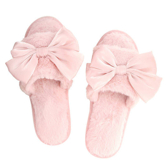 Bella Sleep + Spa - Plush Slippers - Light Blush Bow: Base Material: 100% Polyester / Medium