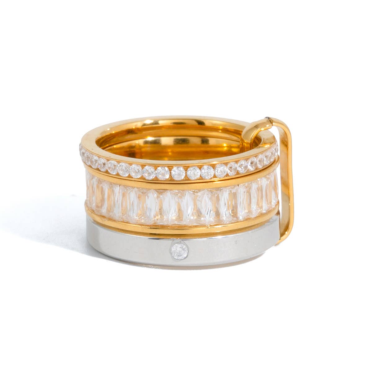 Savvy Bling - Carabiner Ring Stack Water Resistant: Triple Mixed Metal Carabiner Ring