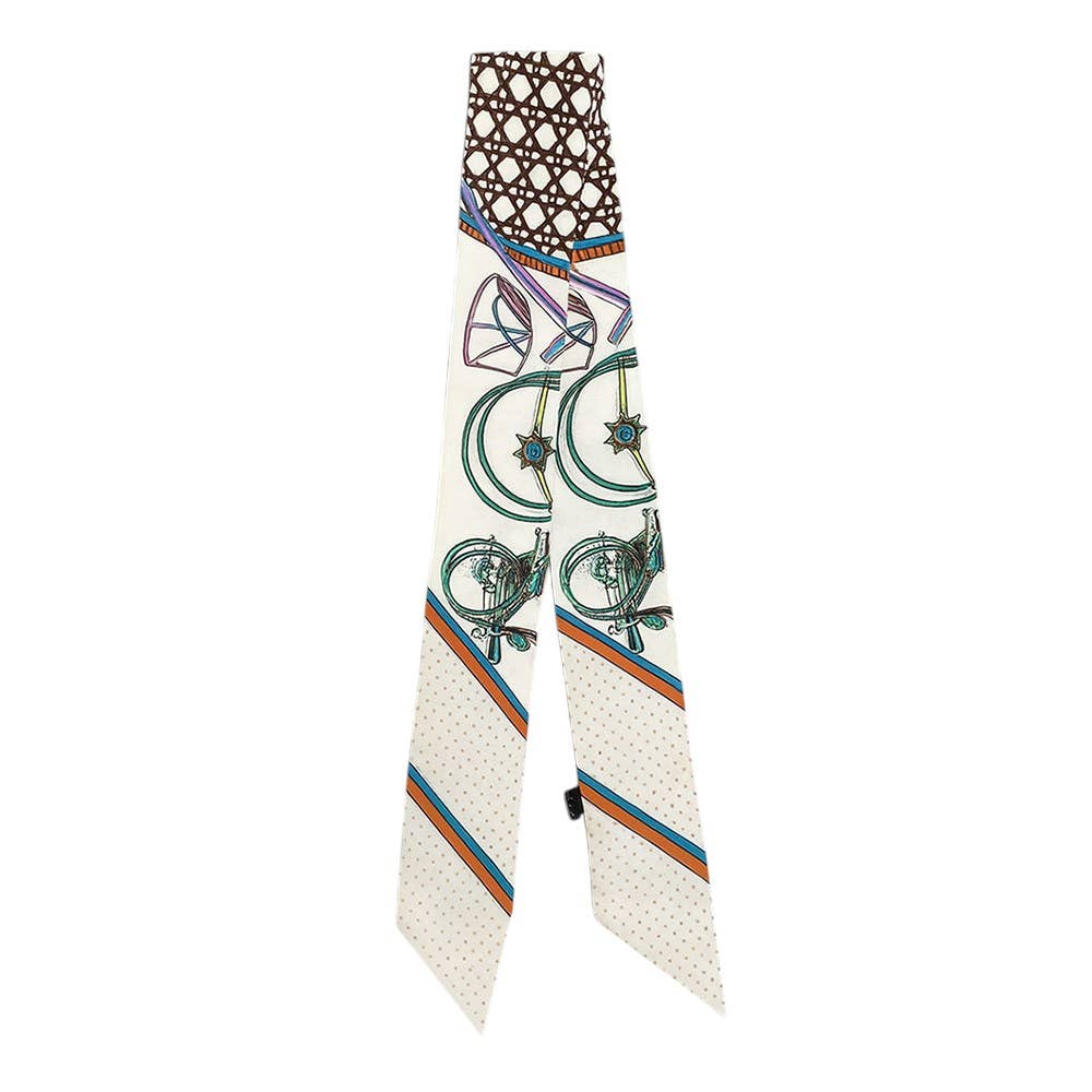Abstract Pattern Printed Twilly Skinny Scarf: Pink