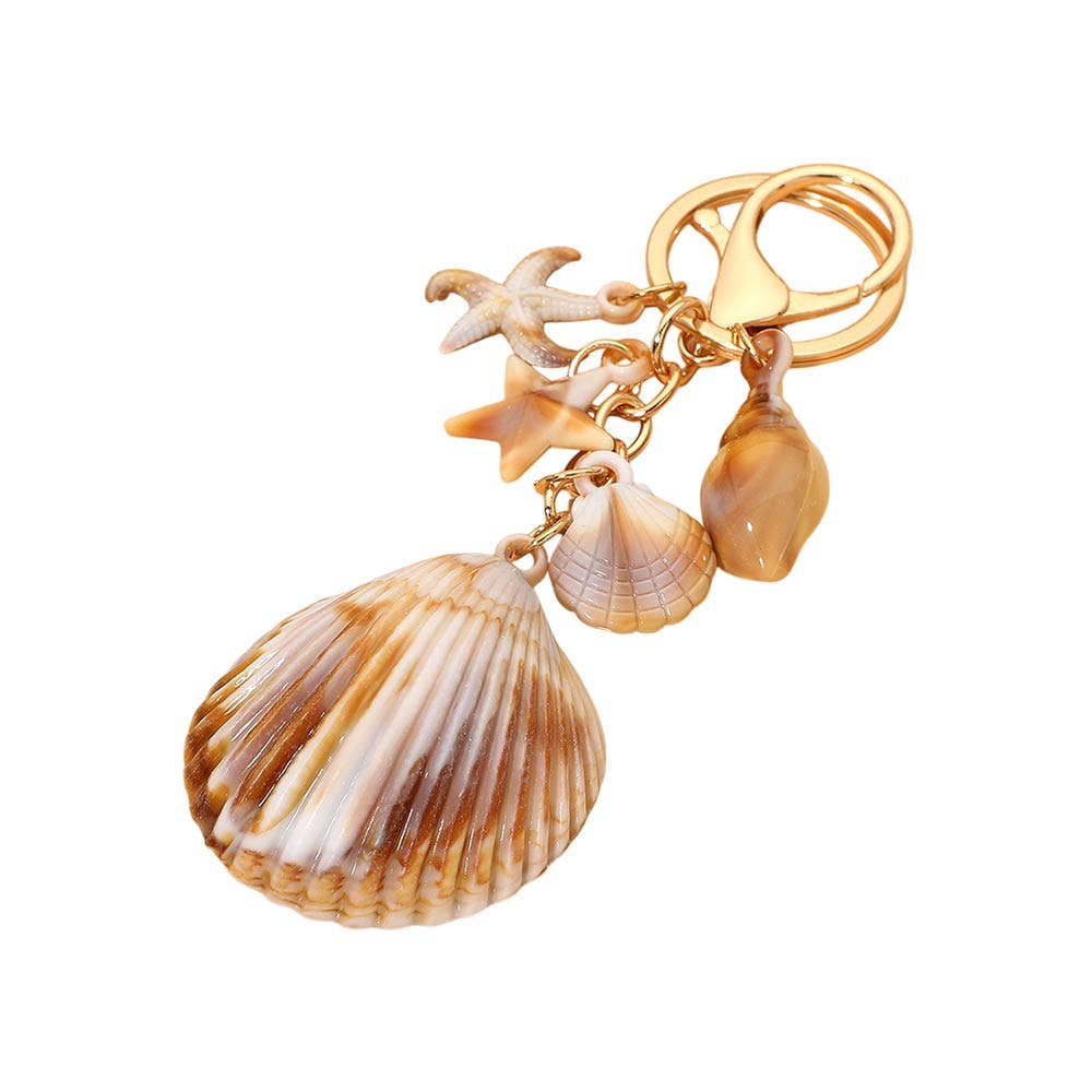 Sensibling Corp. - 12PCS - Seashell Accent Starfish Shell Charm Embellished Drop Bag Chain Keychains