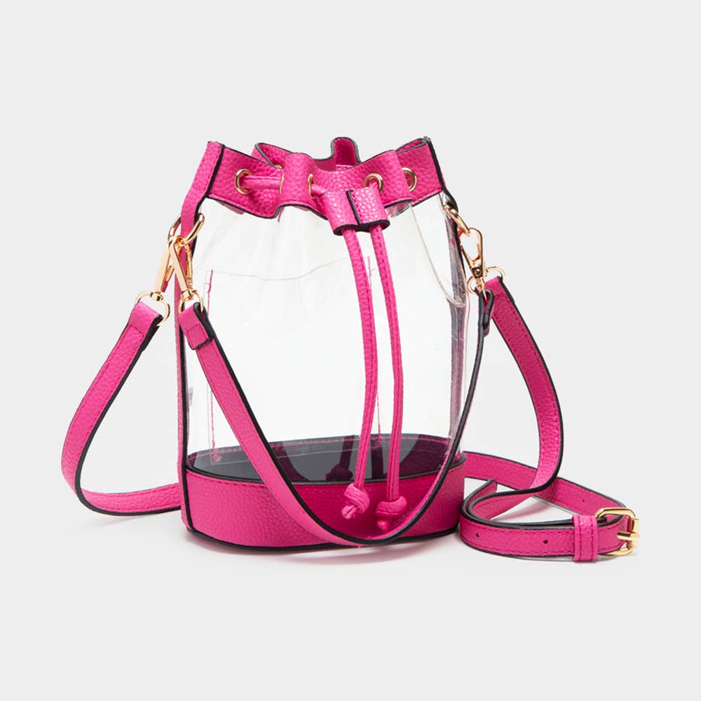Solid Faux Leather Transparent Bucket Bag: Clear,Gray