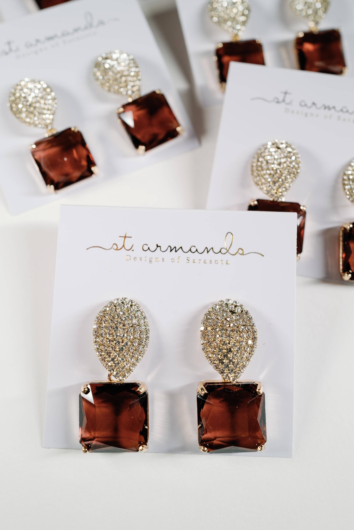 St Armands Designs of Sarasota - Smokey Plum Retro Pavé Crystal Gum Drop Earrings