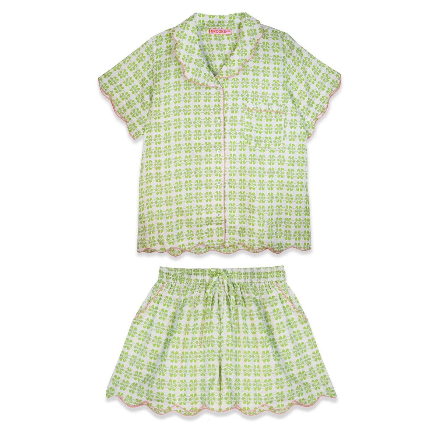 Brooks Avenue - Scalloped Pajama Set Short - Metallics Green: Medium