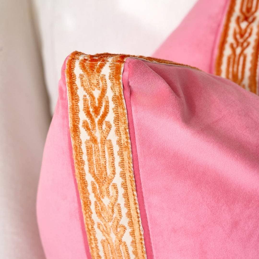 Laura Park Designs - Hot Pink Velvet Pillow with Orange Embroidery: One Size