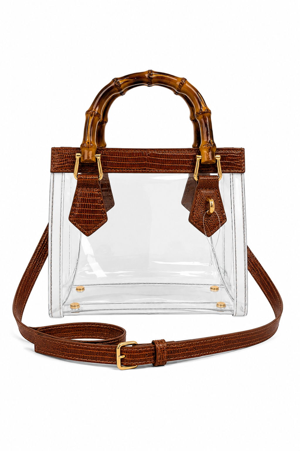 Gameday Luxe - Jules Bamboo Handle Clear Handbag: Red