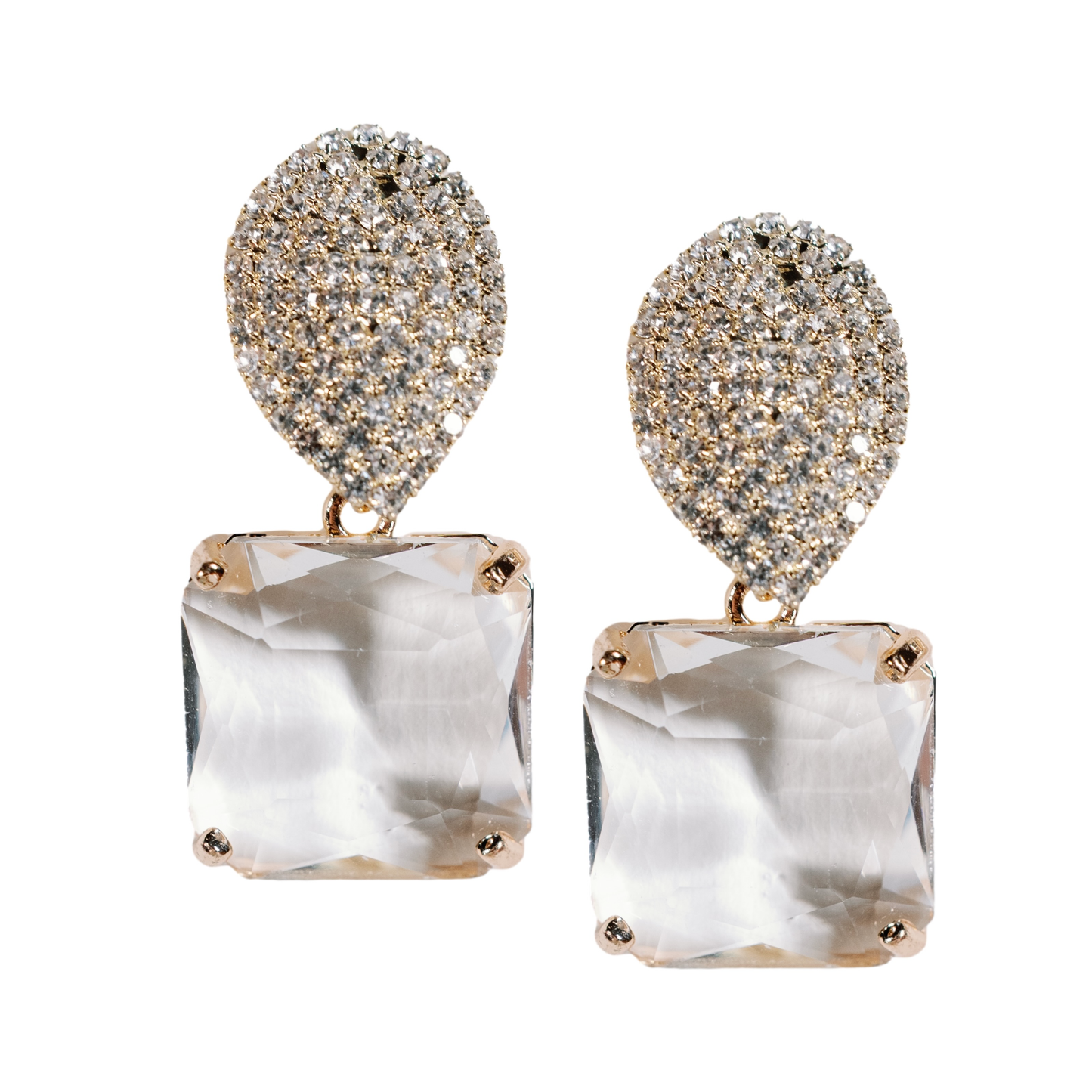 St Armands Designs of Sarasota - Clear Crystal Retro Pave Crystal Gum Drop Statement Earrings