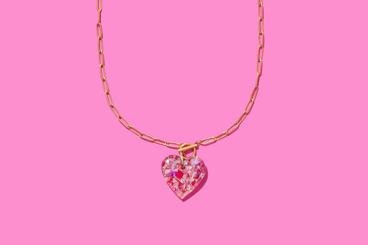 Taylor Elliott Designs - Paperclip Chain Necklace - Heart Pendant - Pink Confetti