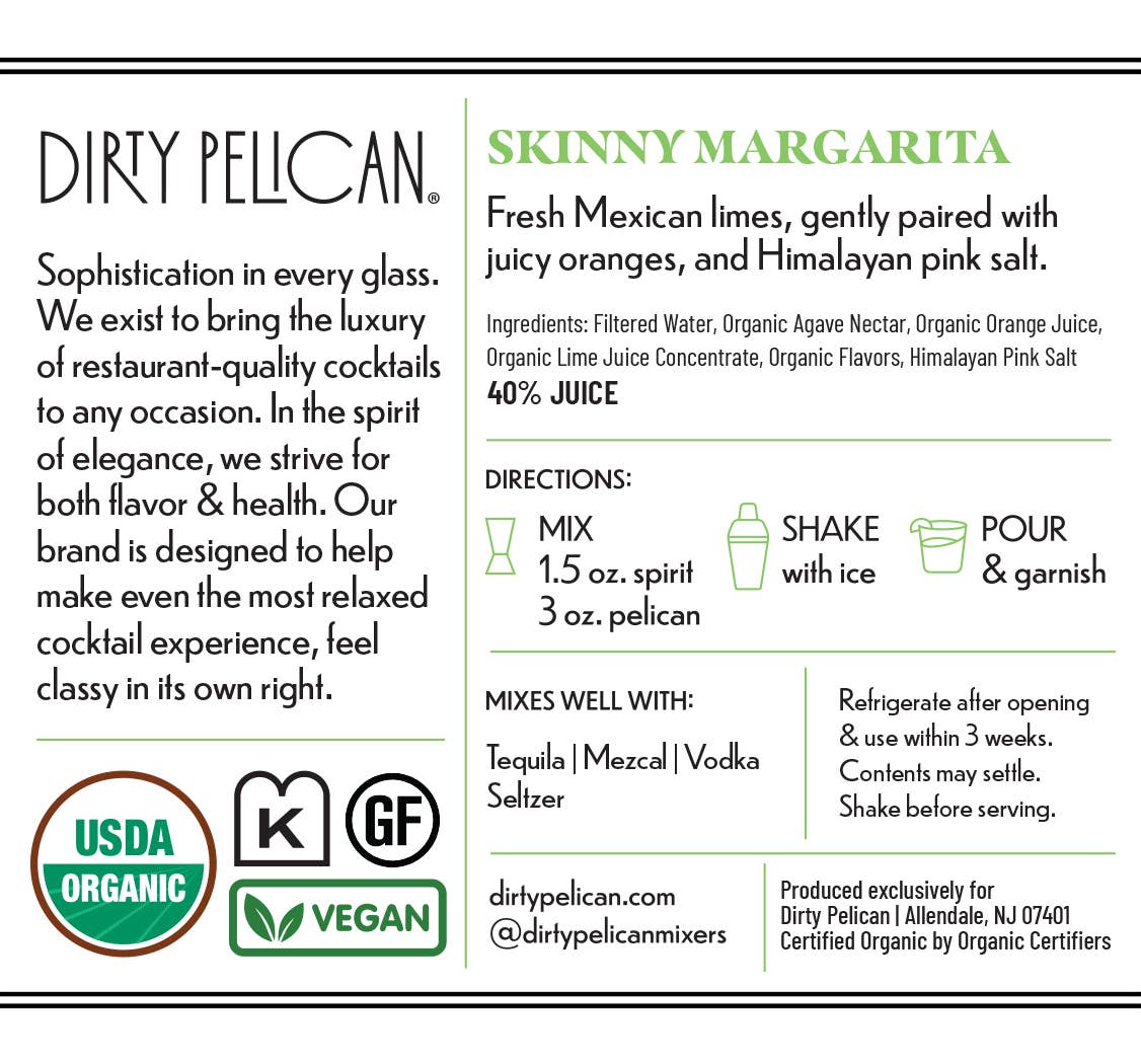 Dirty Pelican - Skinny Classic Margarita: 375mL