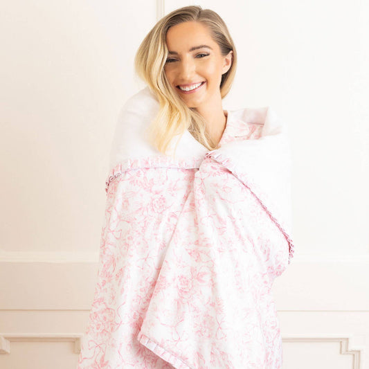 8 Oak Lane - Pink Bow Toile Luxe 56 x 60" Throw Blanket