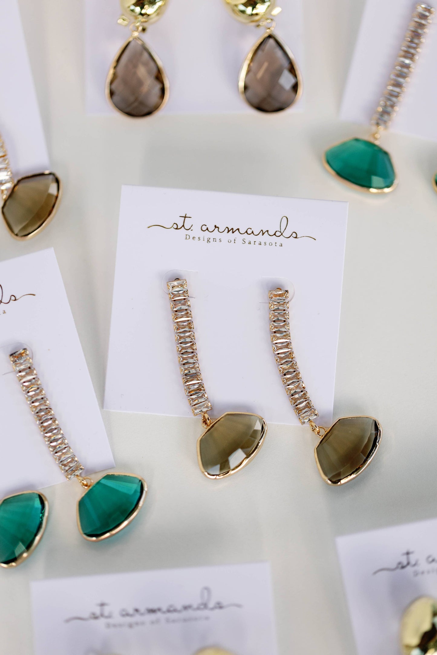 St Armands Designs of Sarasota - Brown Swingy Diamond Drop Fall Statement Earrings