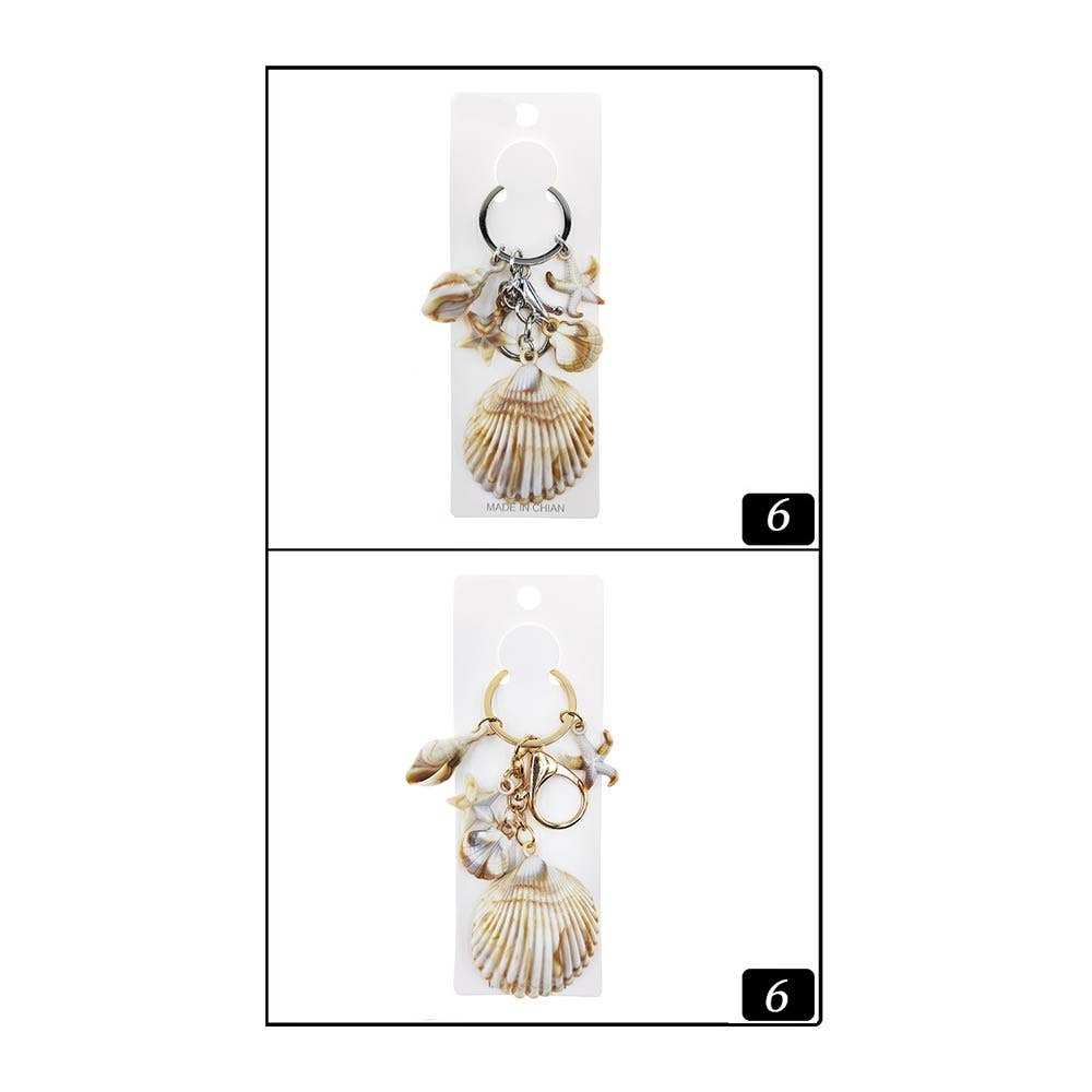 Sensibling Corp. - 12PCS - Seashell Accent Starfish Shell Charm Embellished Drop Bag Chain Keychains