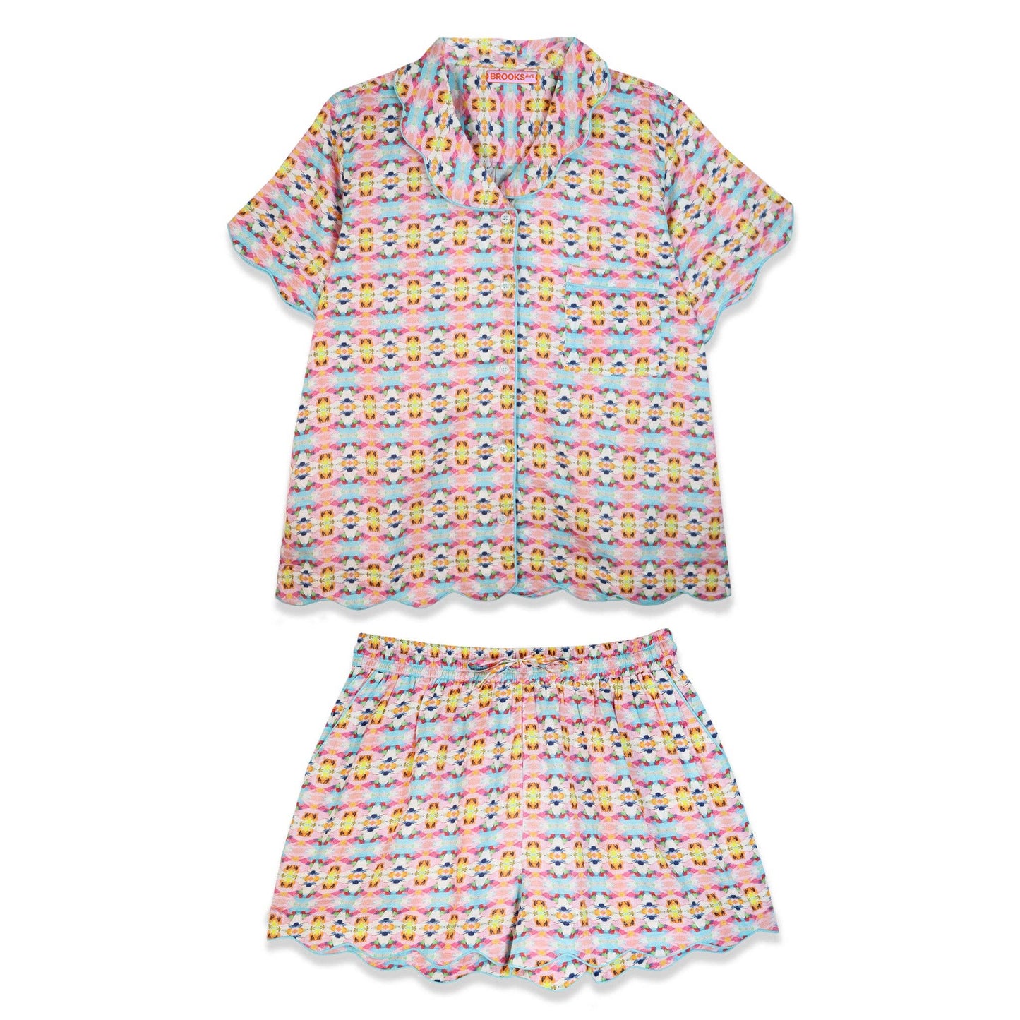 Brooks Avenue - Scalloped Pajama Set Short - Sumner Pink: Small