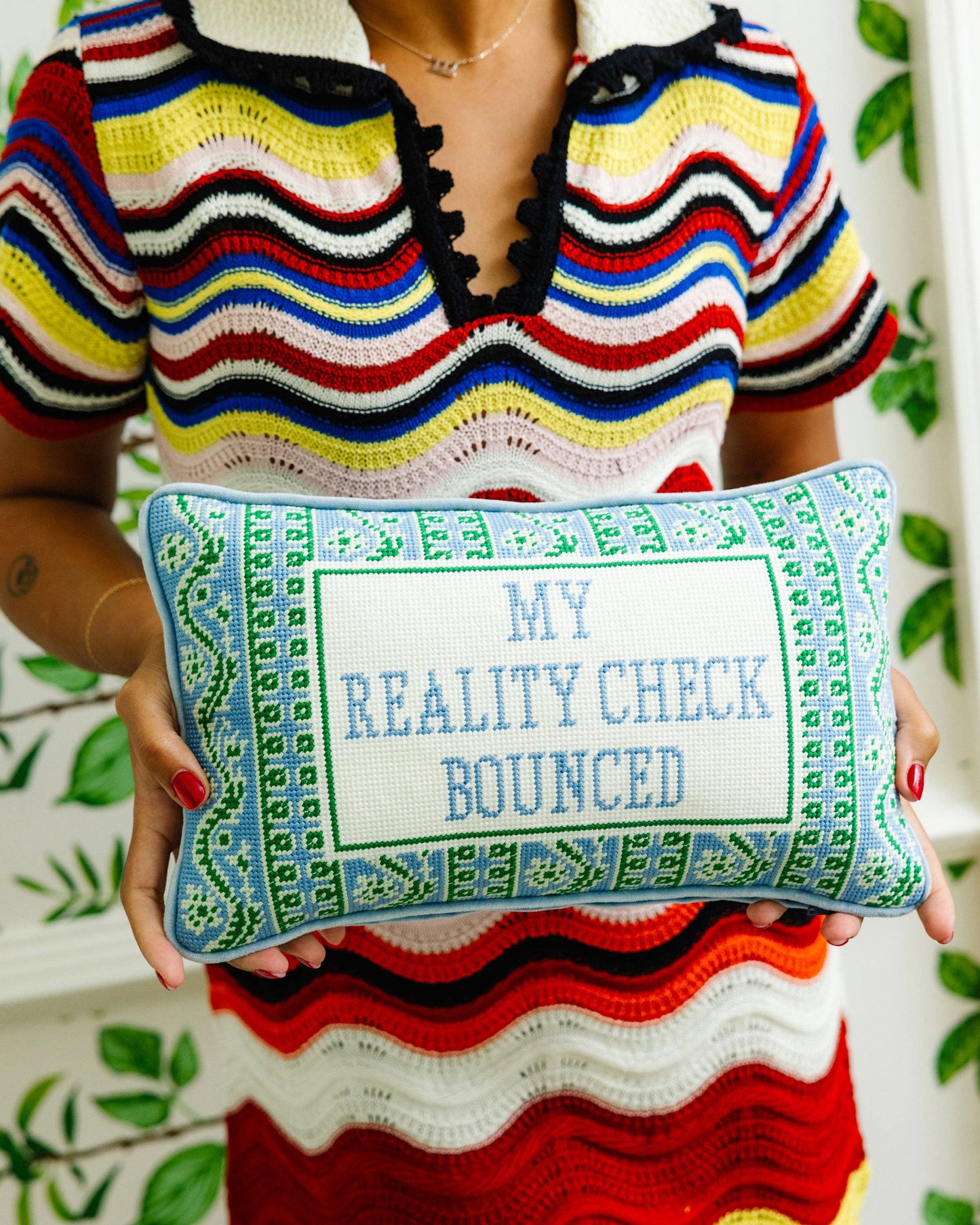 Furbish Studio - Reality Check Needlepoint Pillow