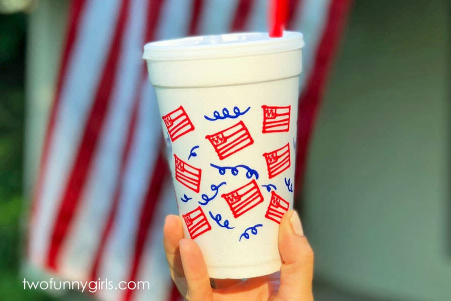 Two Funny Girls - July 4th/Patriotic - American Flag Wrap Foam Cup (10 ct bag)
