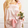 8 Oak Lane - Pink Bow Toile Tie Top Satin Ruffle Short PJ Set: XS/SM