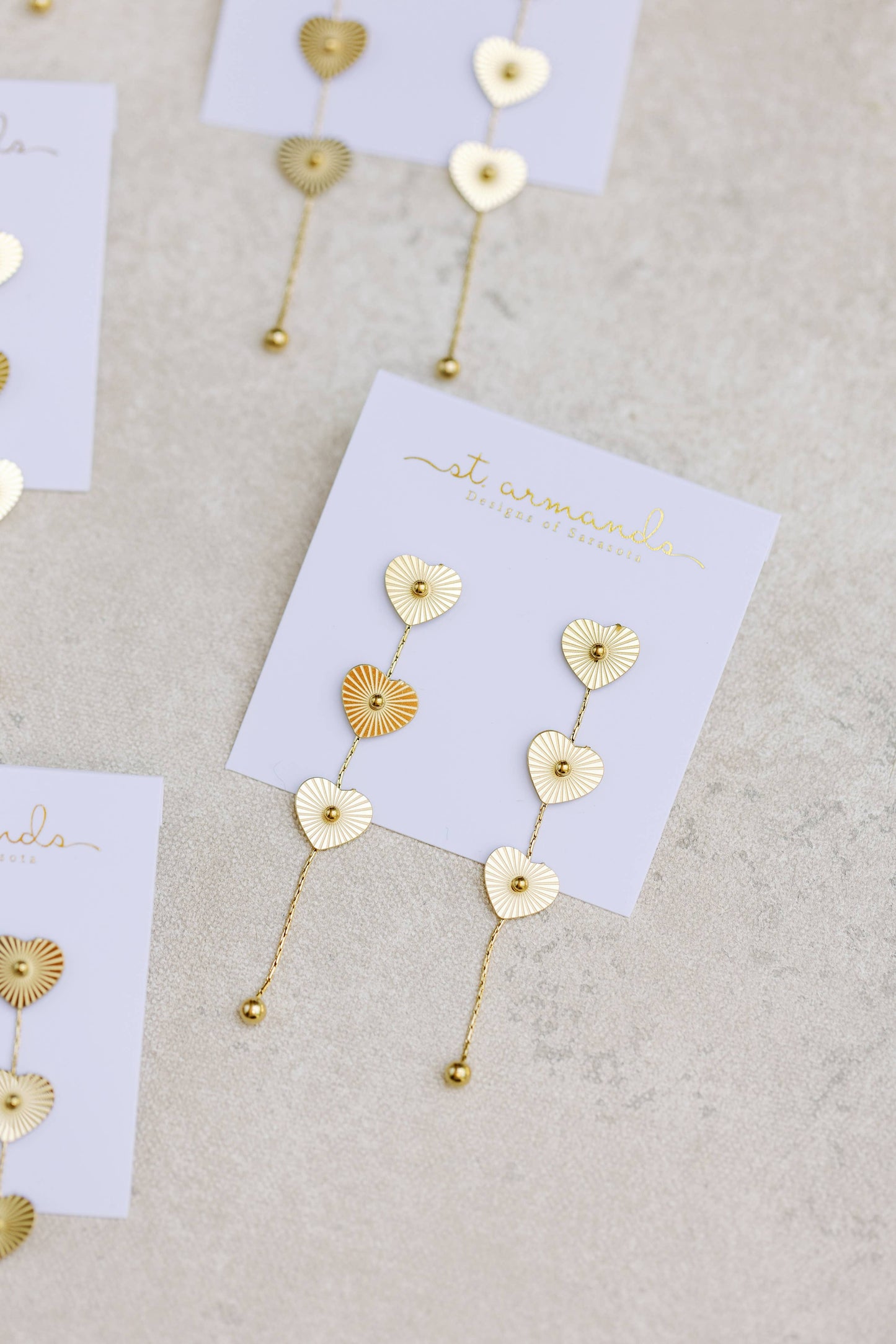 St Armands Designs of Sarasota - Gold Heart Duster Drop Earrings