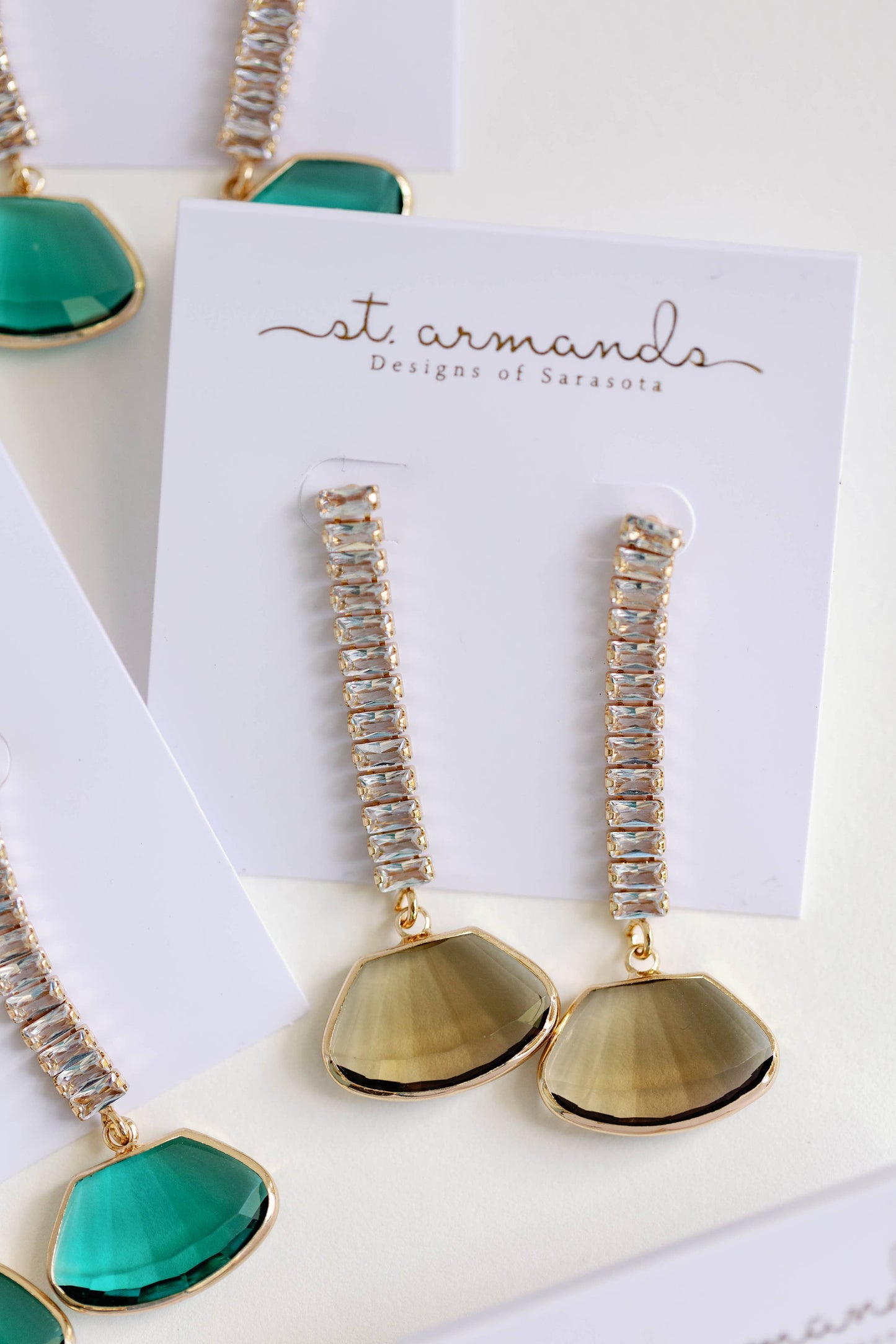St Armands Designs of Sarasota - Brown Swingy Diamond Drop Fall Statement Earrings