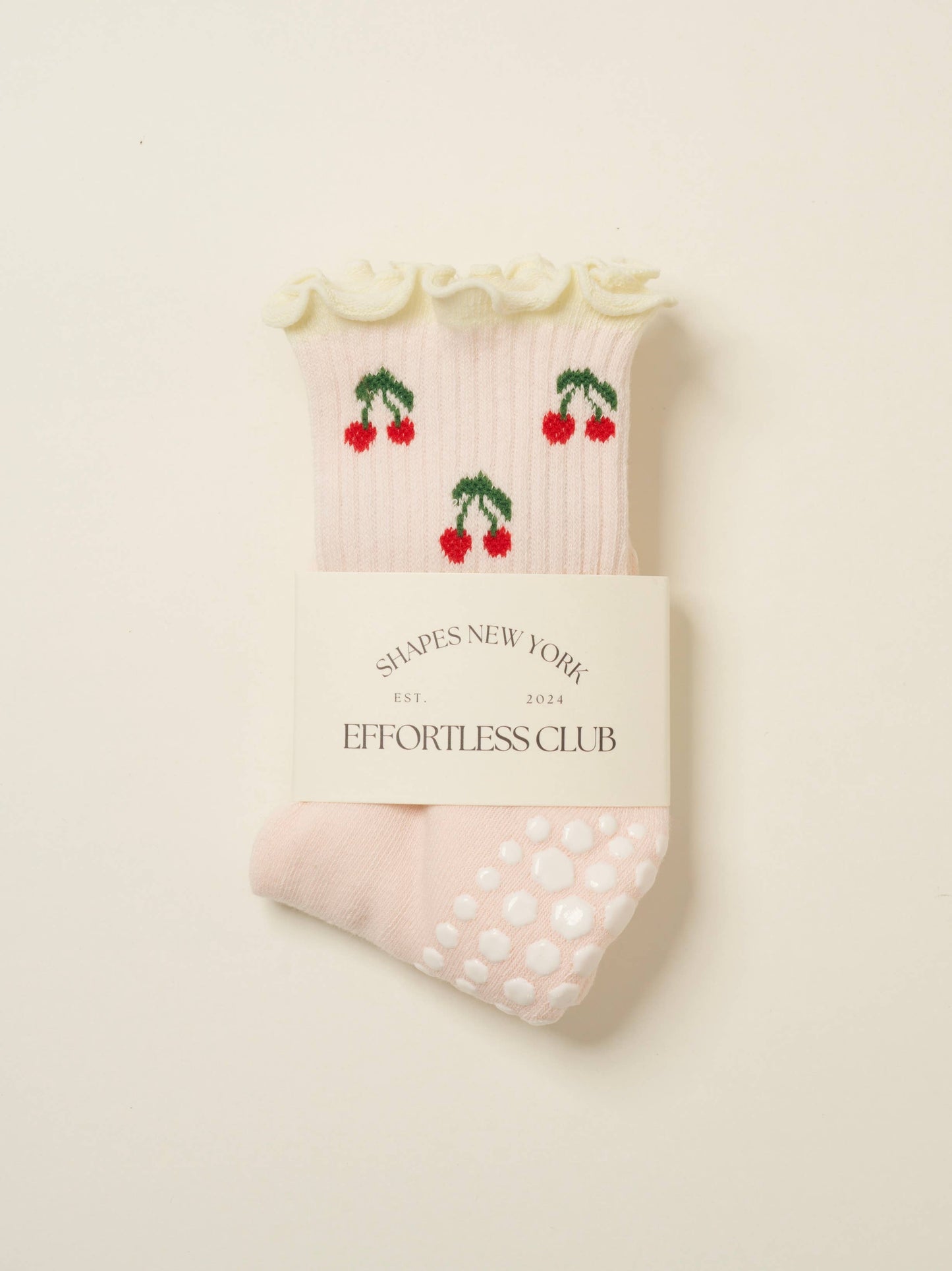 Effortless Club - 🍒 Cherry Ruffle Grip Sock [Baby Pink], Pilates Socks