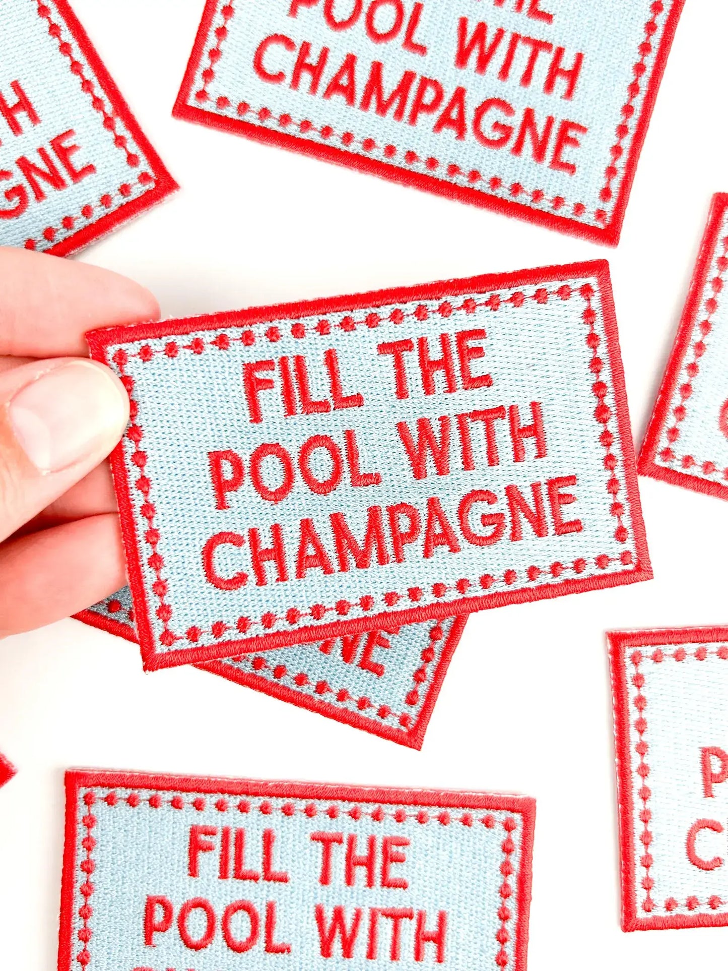 Field Trip Threads - Fill the Pool with Champagne Patch Embroidered Iron On Party