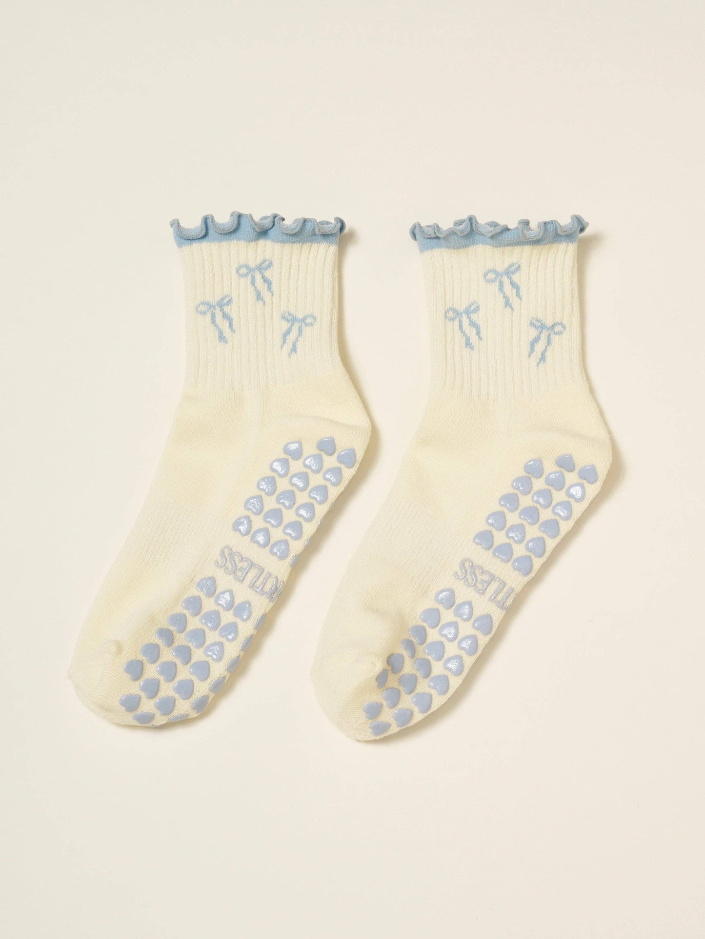 Blue Bow With Ruffles Blue Bow Ruffle Grip Sock – LouandCompany