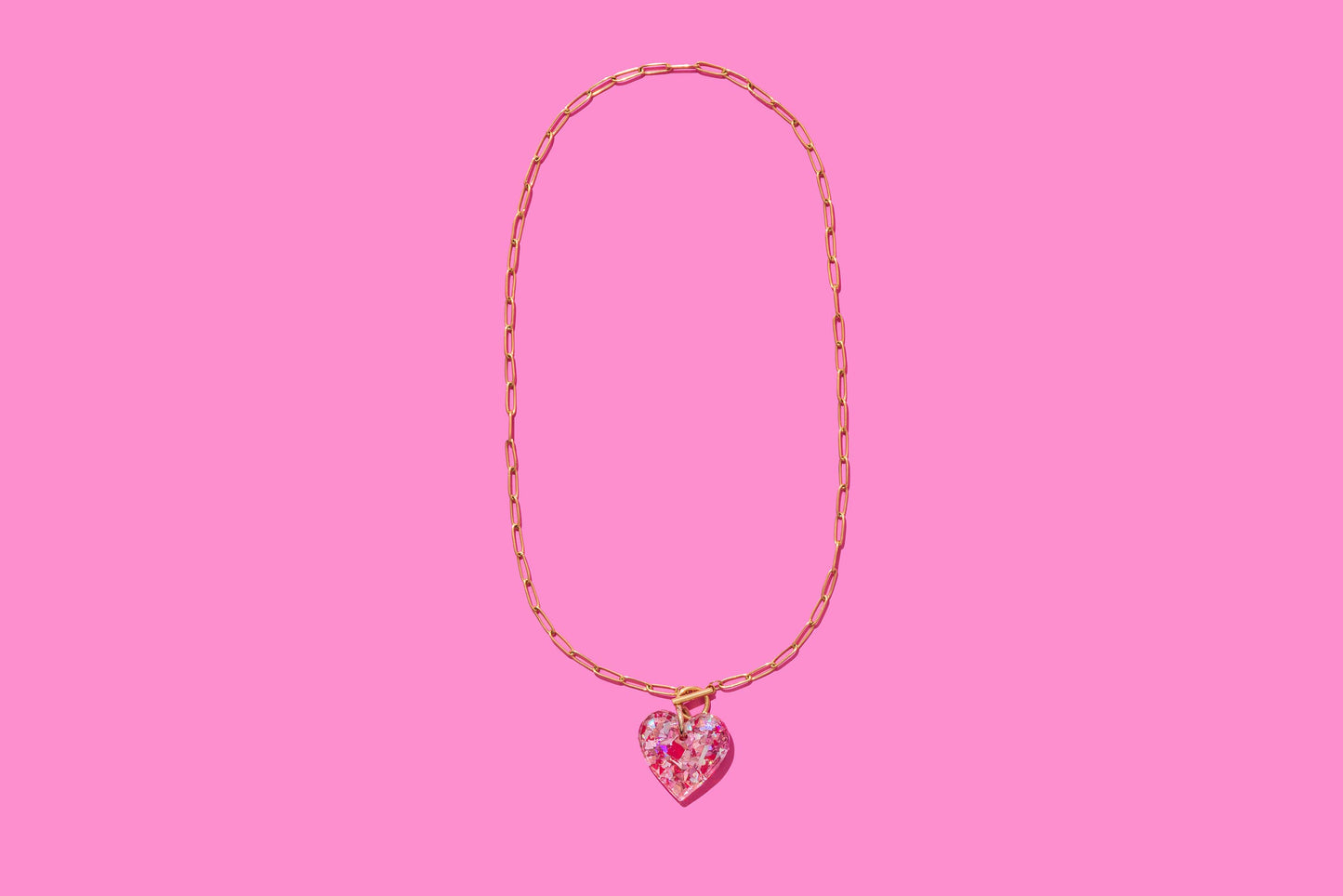 Taylor Elliott Designs - Paperclip Chain Necklace - Heart Pendant - Pink Confetti