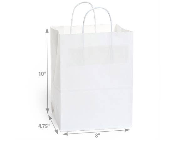 Nashville Wraps - White Kraft Retail Paper Shopping Bags: 100 Pack / Junior 8x5x8"