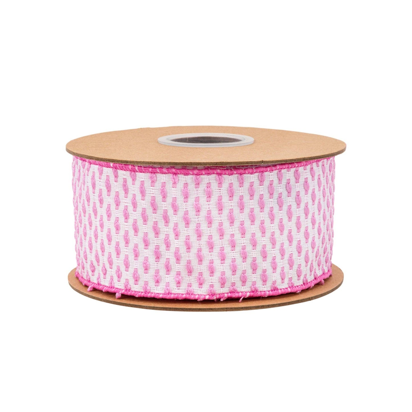 LA Ribbons Wholesale - 2 1/2" Wired Ribbon | Pink/White Woven | 10 Yard Roll