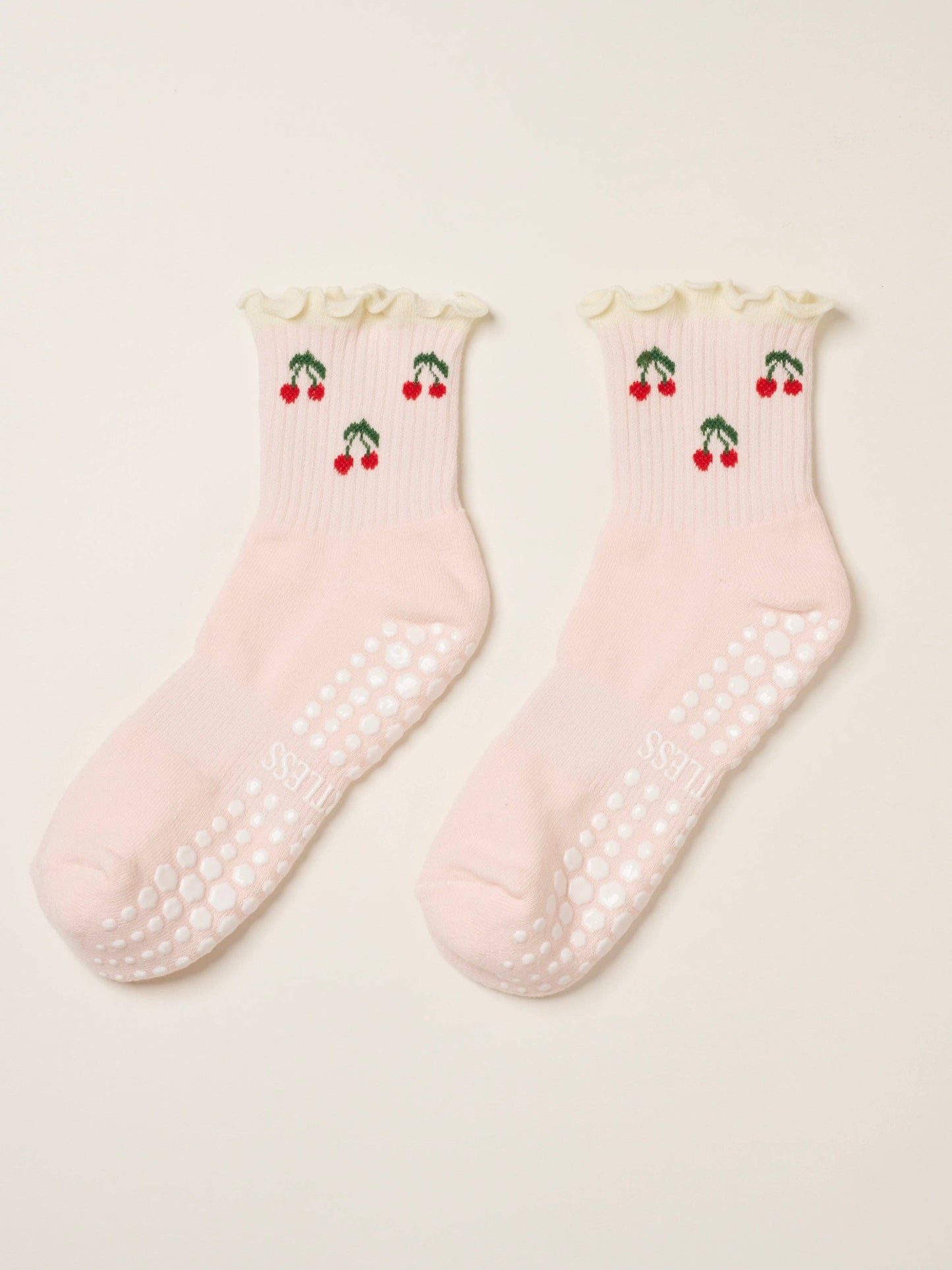 Effortless Club - 🍒 Cherry Ruffle Grip Sock [Baby Pink], Pilates Socks