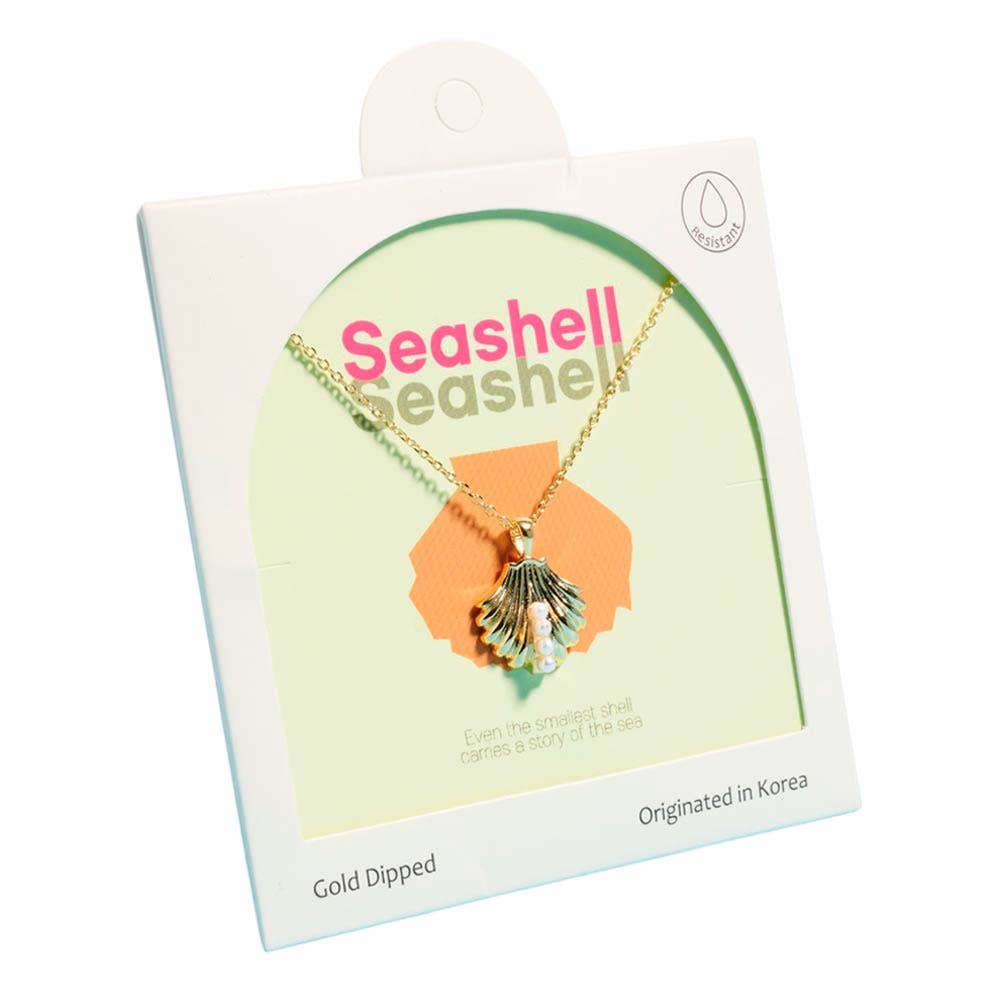Pearl Accent Seashell Pendant Necklace