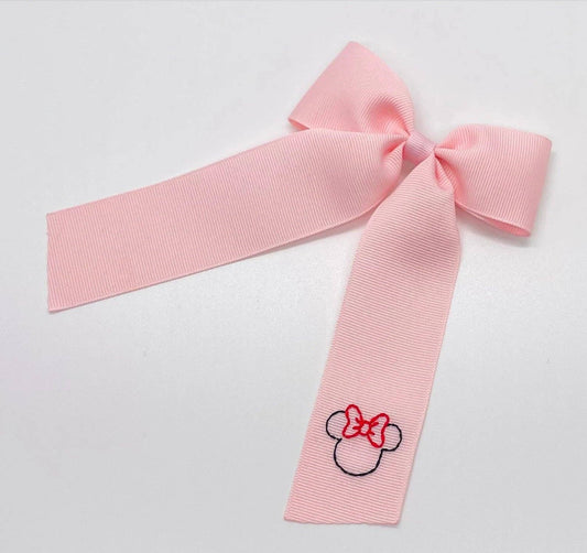 Winn and William - Classic Minnie Hand-Embroidered Bow: Pink w/ Red Minnie / Medium
