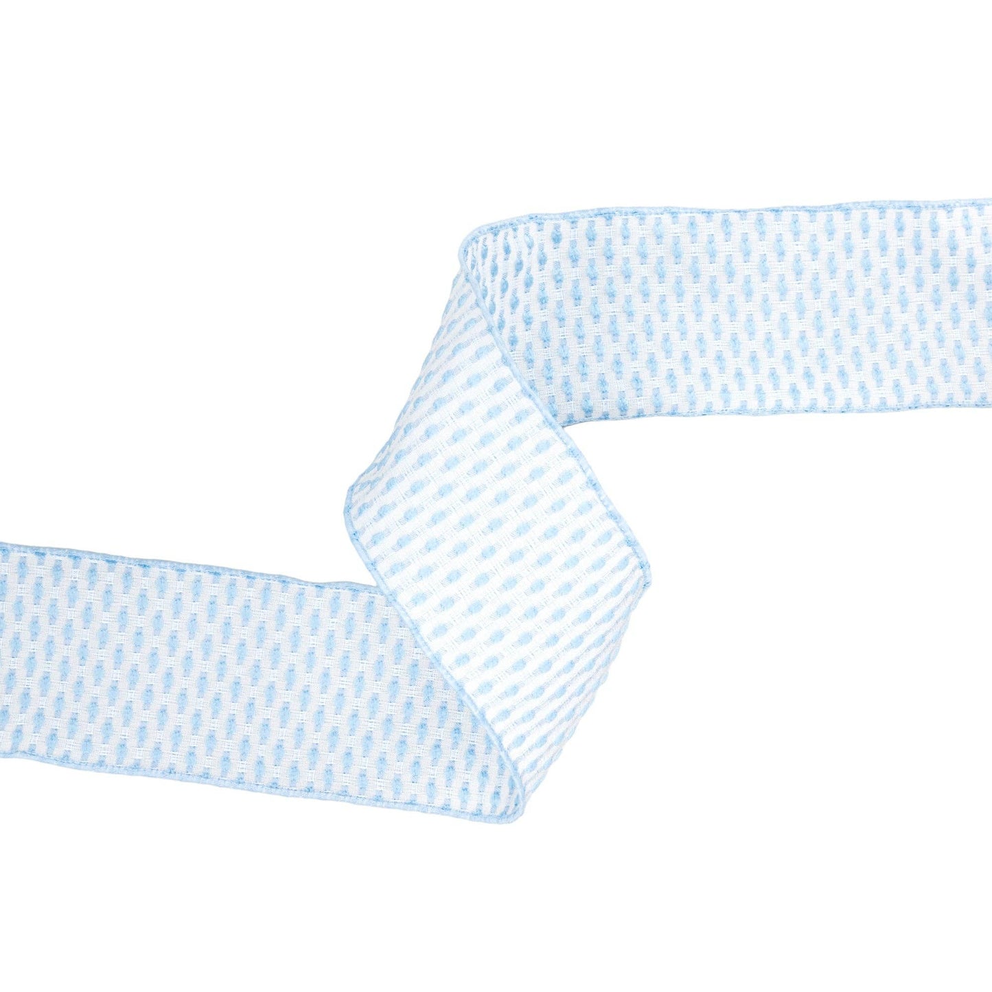 LA Ribbons Wholesale - 2 1/2" Wired Ribbon | Blue/White Woven | 10 Yard Roll