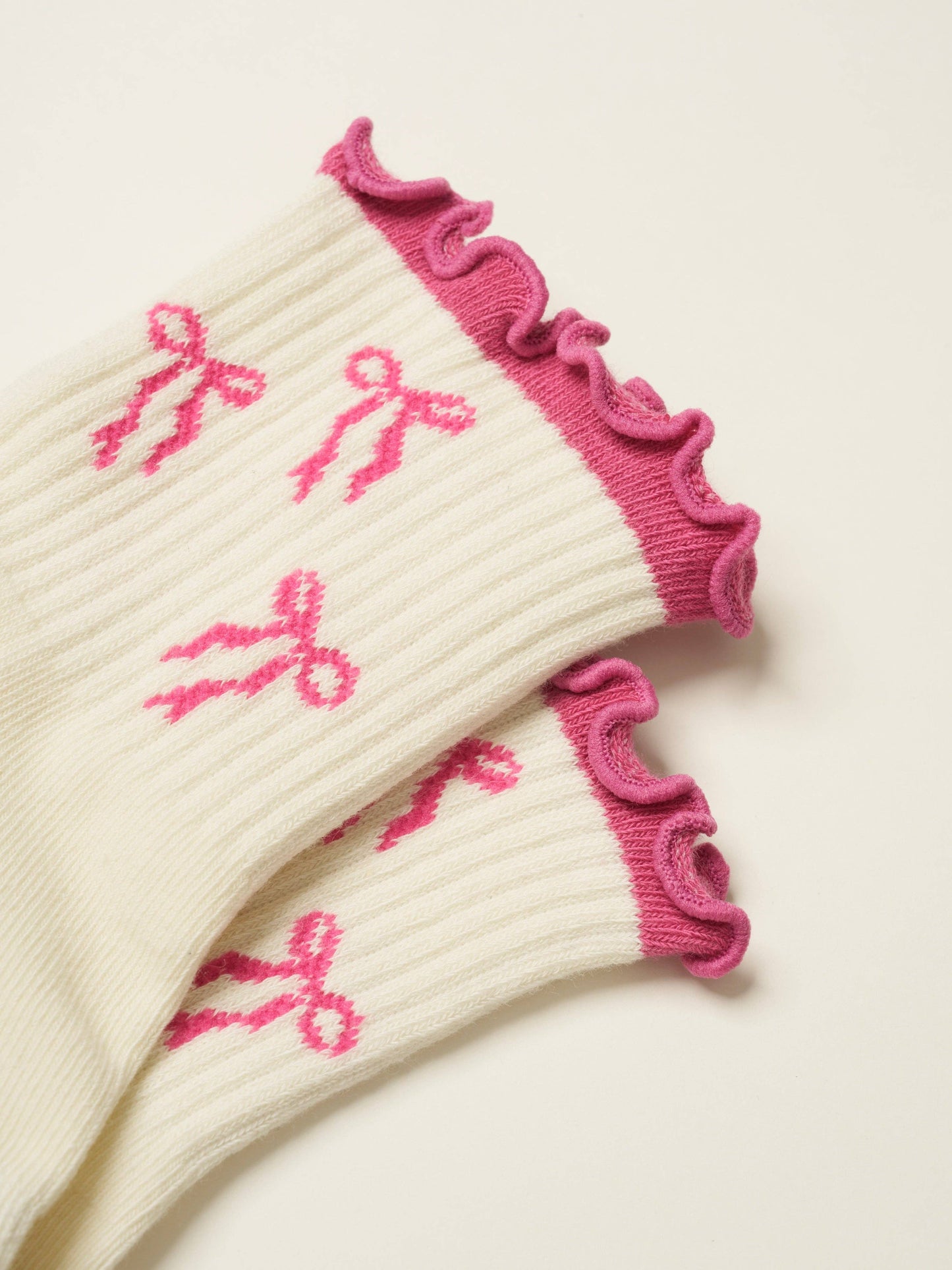 Hot Pink Bow Ruffle Grip Sock