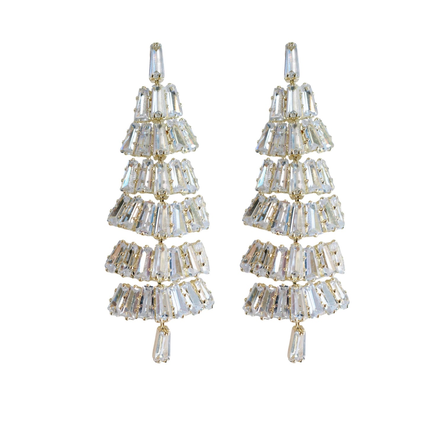 St Armands Designs of Sarasota - Baguette Crystal Christmas Tree Holiday Statement Earrings