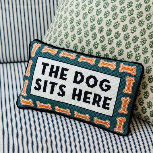 Furbish Studio - Dog Sits Here Needlepoint Pillow