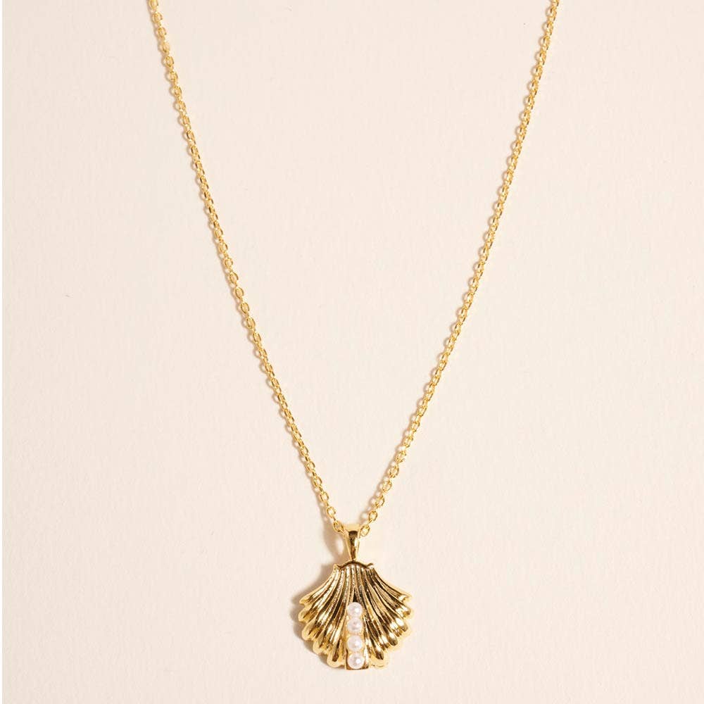 Pearl Accent Seashell Pendant Necklace