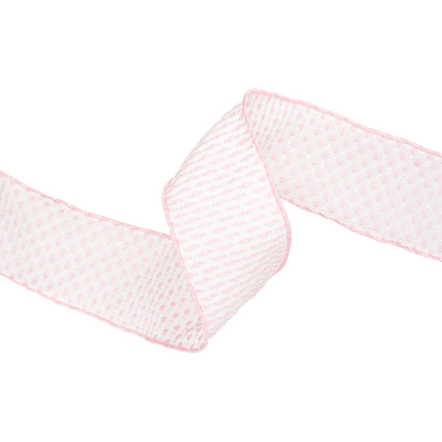 LA Ribbons Wholesale - 2 1/2" Wired Ribbon | Pink/White Woven | 10 Yard Roll