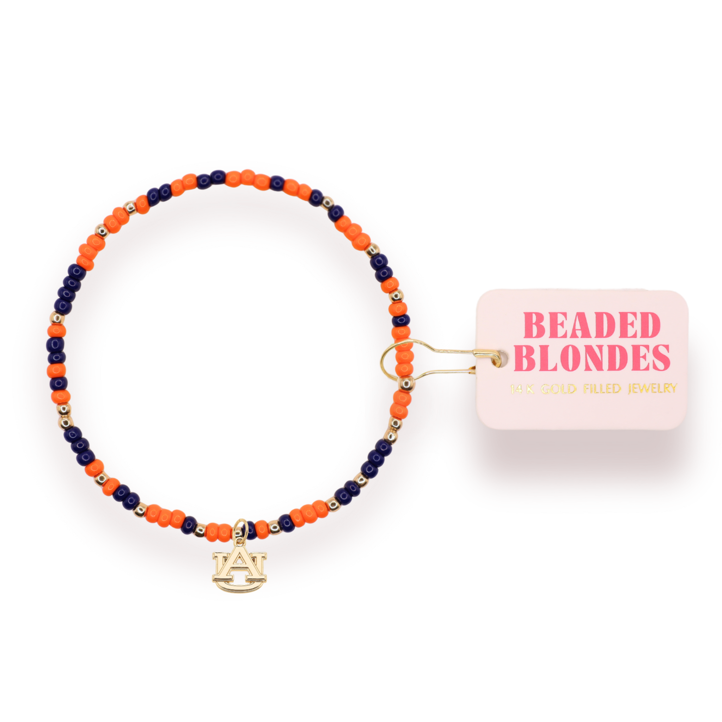 Beaded Blondes - Auburn Logo Charm Bracelet on Color: Standard 6.75 Inch