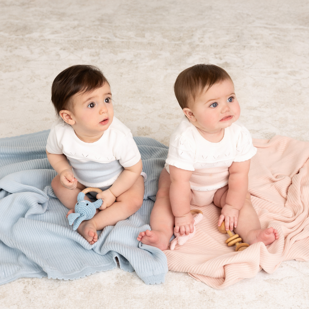 Feltman Brothers - Girls Pointelle Contrast Knit Romper: Blush / 6M