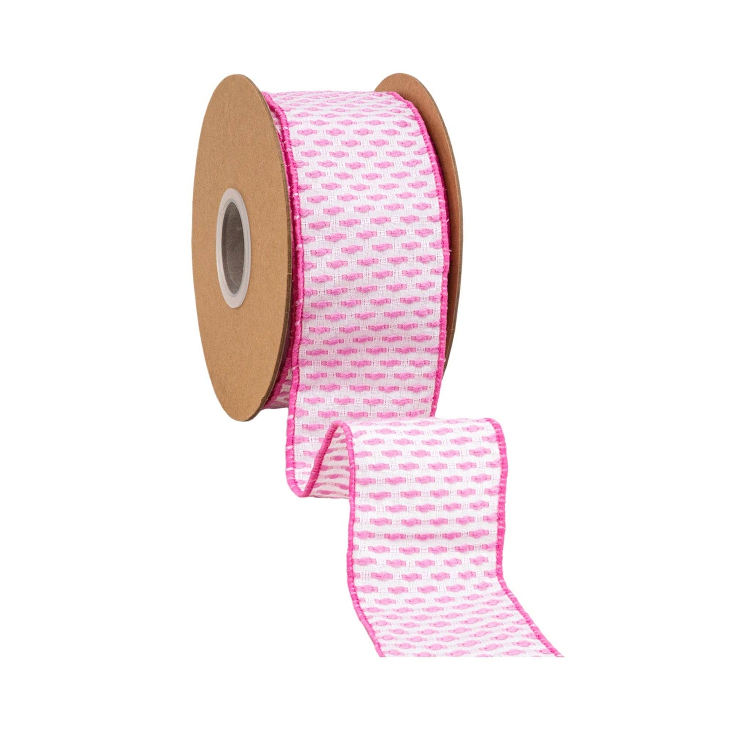 LA Ribbons Wholesale - 2 1/2" Wired Ribbon | Pink/White Woven | 10 Yard Roll