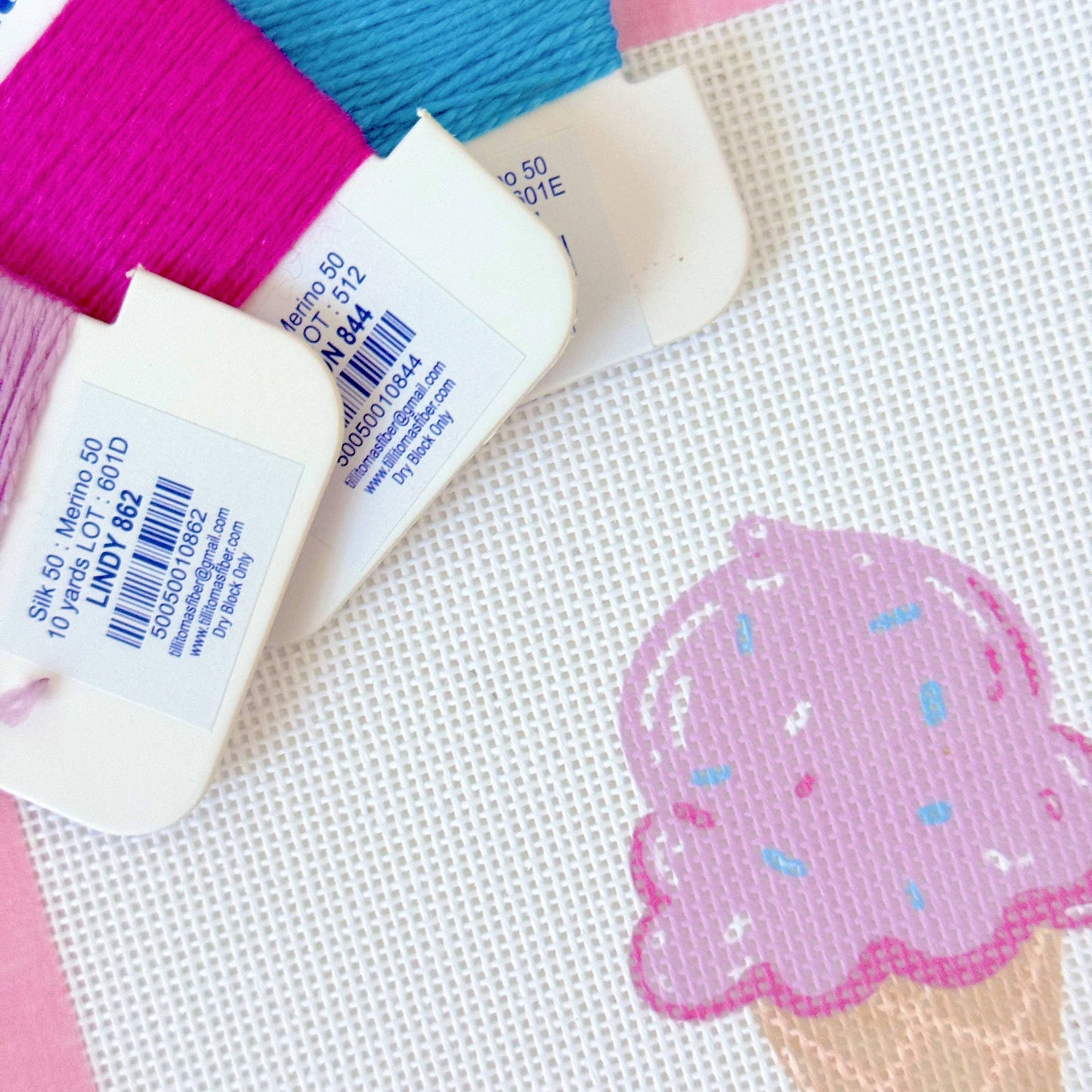 Cotswold Co Designs - Summer Needlepoint Canvas, Artisan Printed, Icecream Needlep