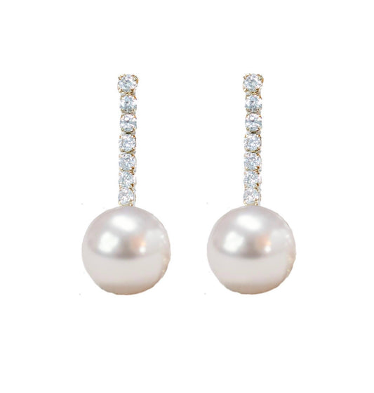 St Armands Designs of Sarasota - Small Swingy Pearl and Diamond Statement Drop Earrings