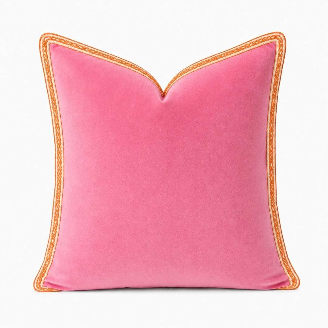 Laura Park Designs - Hot Pink Velvet Pillow with Orange Embroidery: One Size