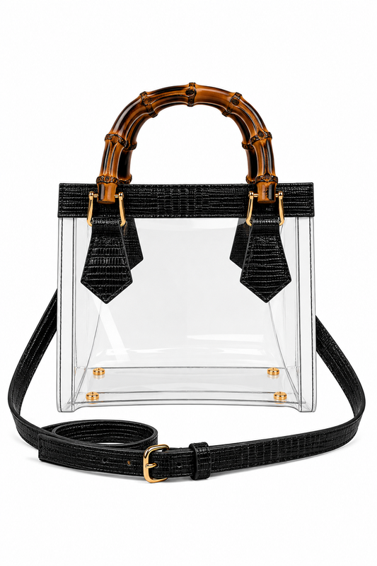 Gameday Luxe - Jules Bamboo Handle Clear Handbag: Black